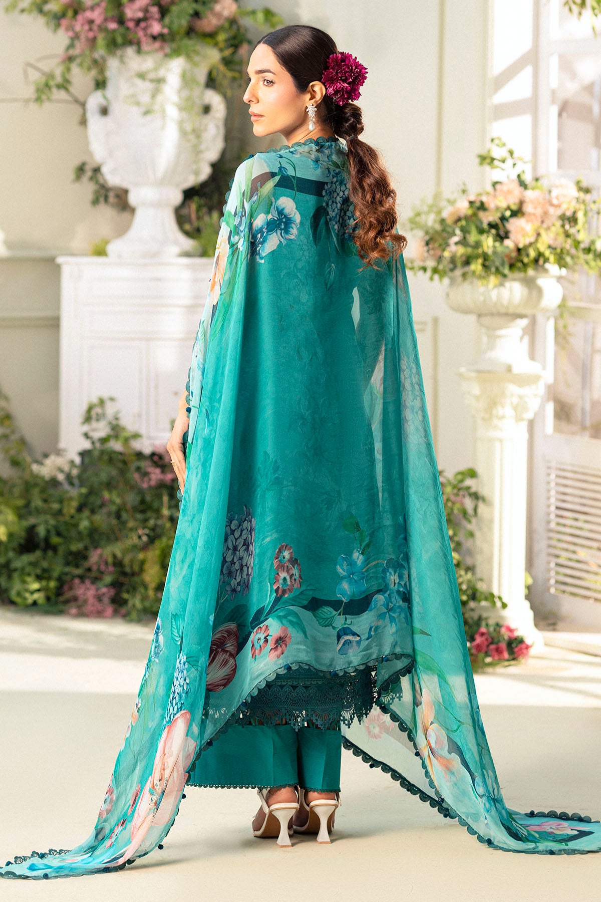 Teal Schiffli Embroidered Lawn 3-Piece Suit - Image 5
