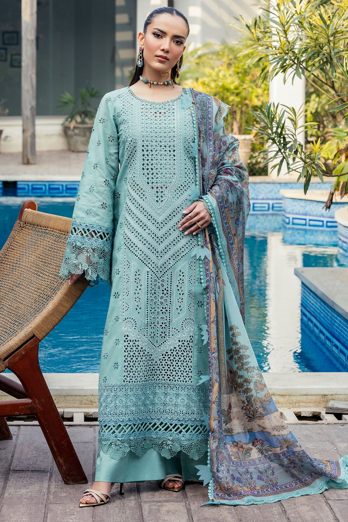 Seafoam Schiffli Embroidered Lawn 3-Piece Suit - Image 1