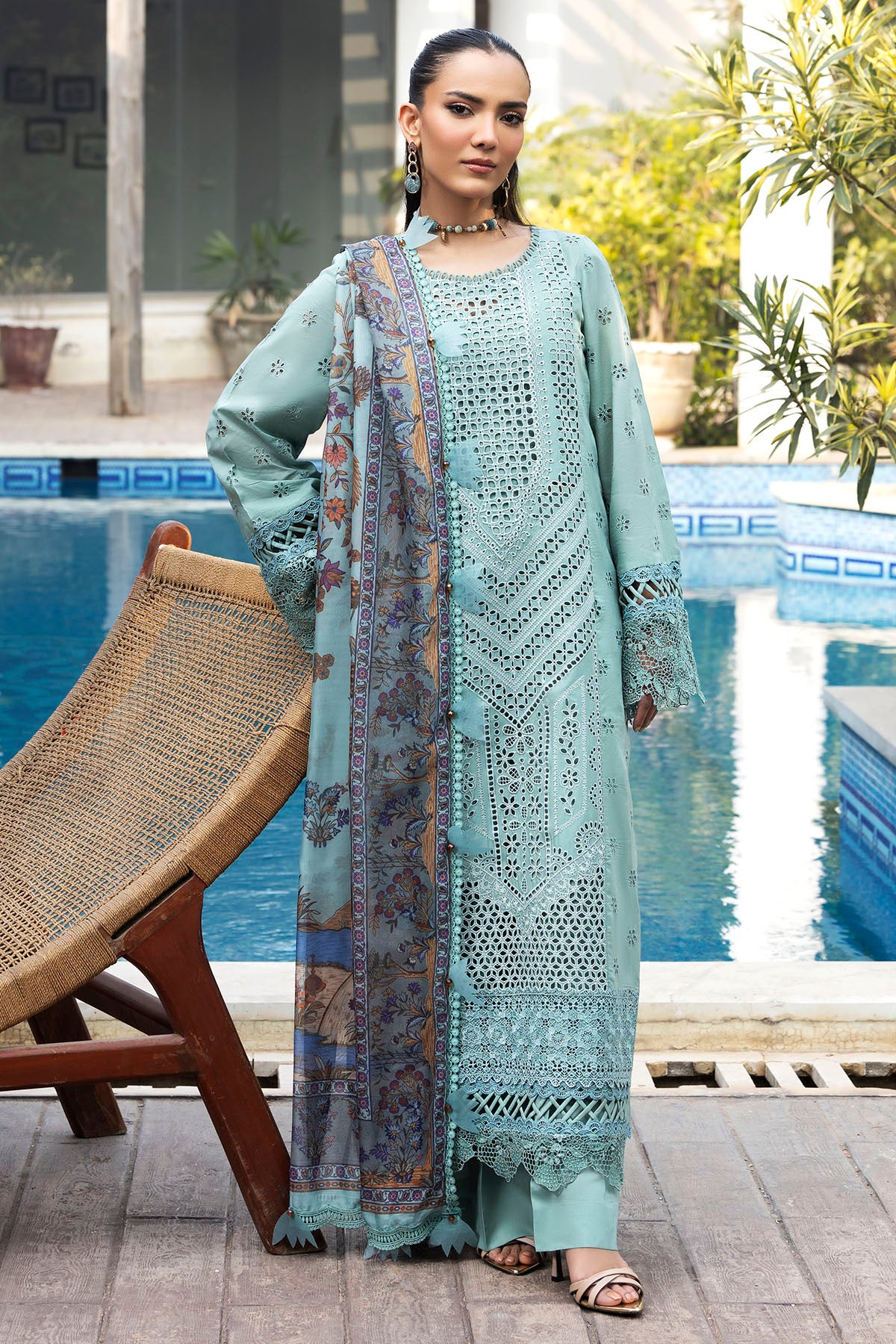 Seafoam Schiffli Embroidered Lawn 3-Piece Suit - Image 2