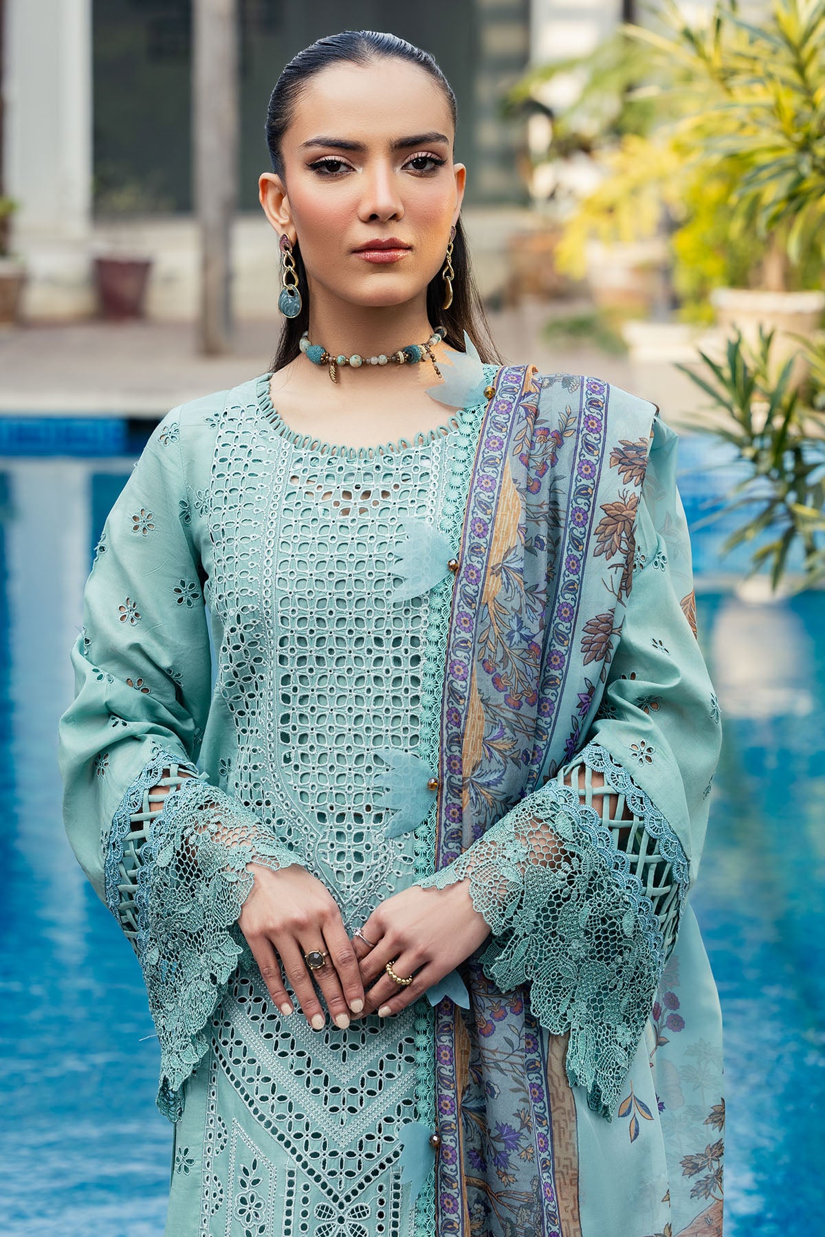 Seafoam Schiffli Embroidered Lawn 3-Piece Suit - Image 3