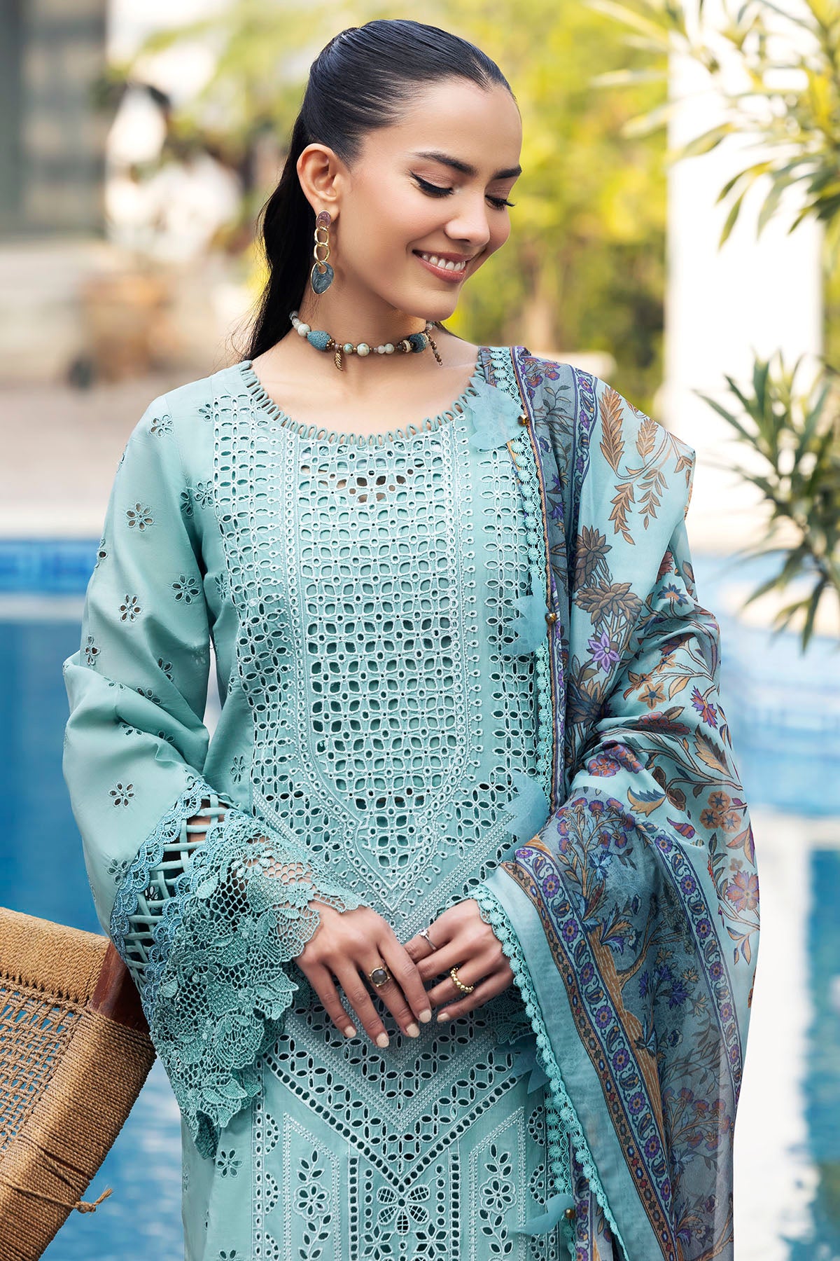 Seafoam Schiffli Embroidered Lawn 3-Piece Suit - Image 4