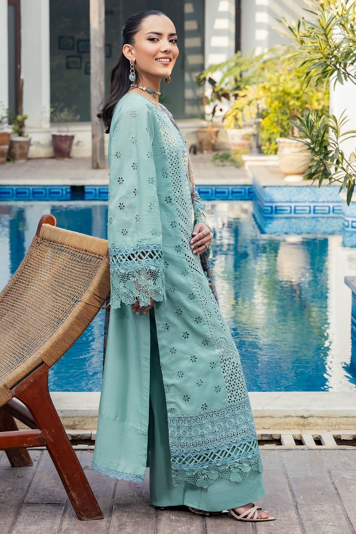 Seafoam Schiffli Embroidered Lawn 3-Piece Suit - Image 5