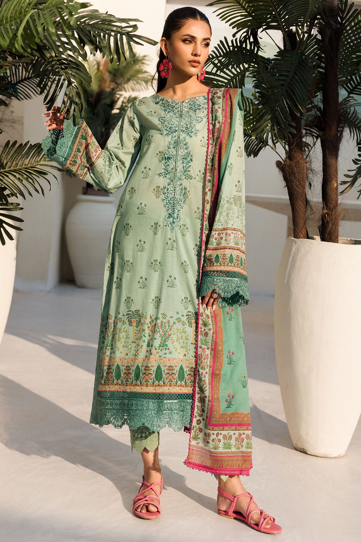 Mint Green Schiffli Embroidered Lawn 3-Piece Suit - Image 1