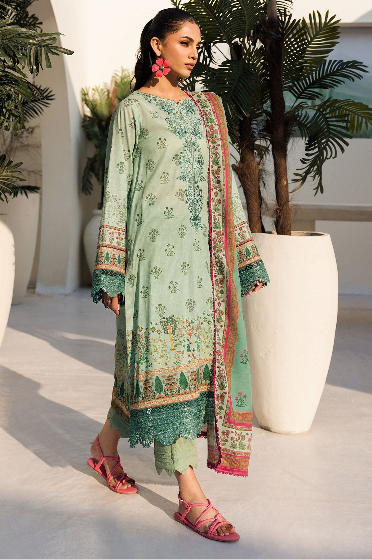 Mint Green Schiffli Embroidered Lawn 3-Piece Suit - Image 3