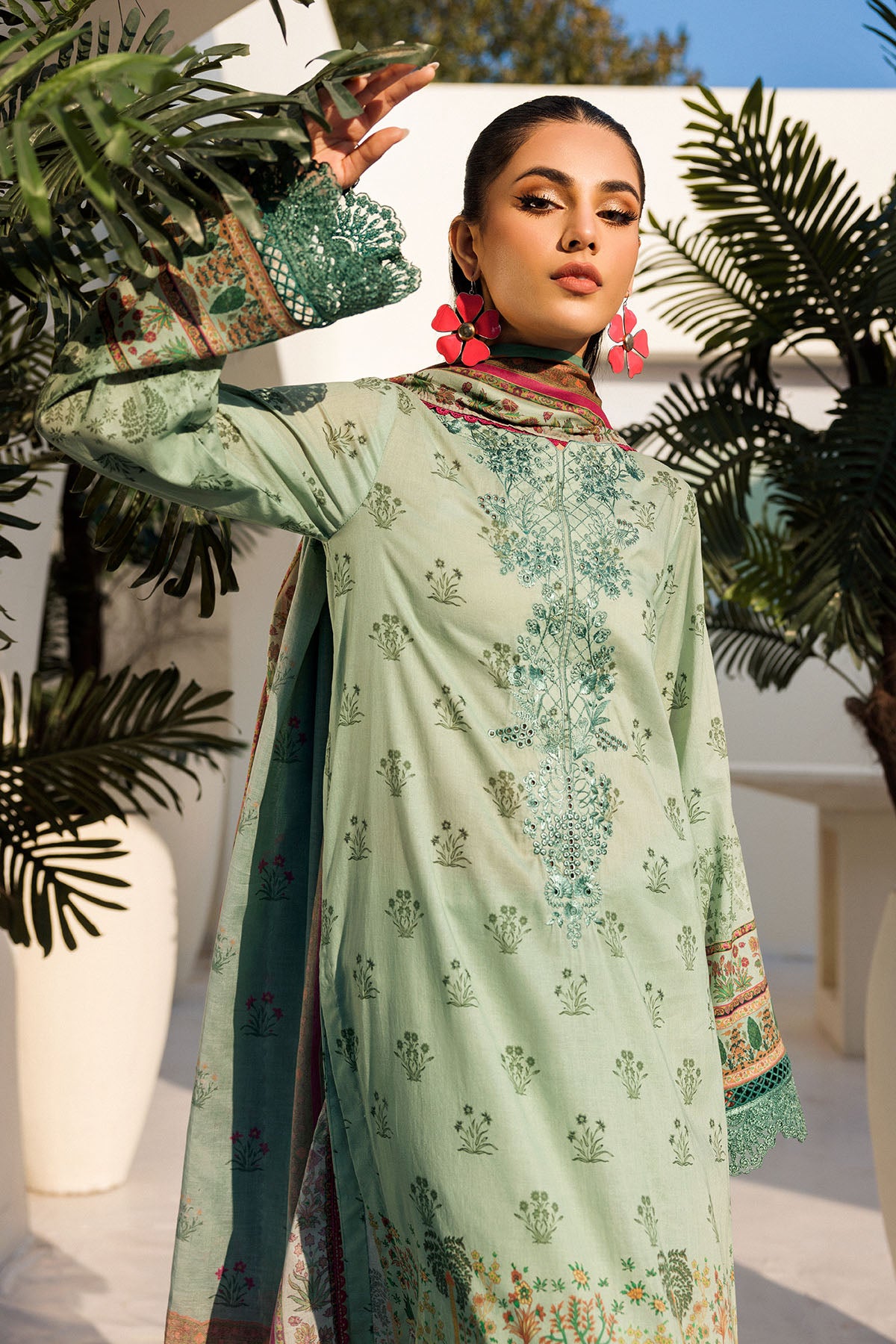 Mint Green Schiffli Embroidered Lawn 3-Piece Suit - Image 4