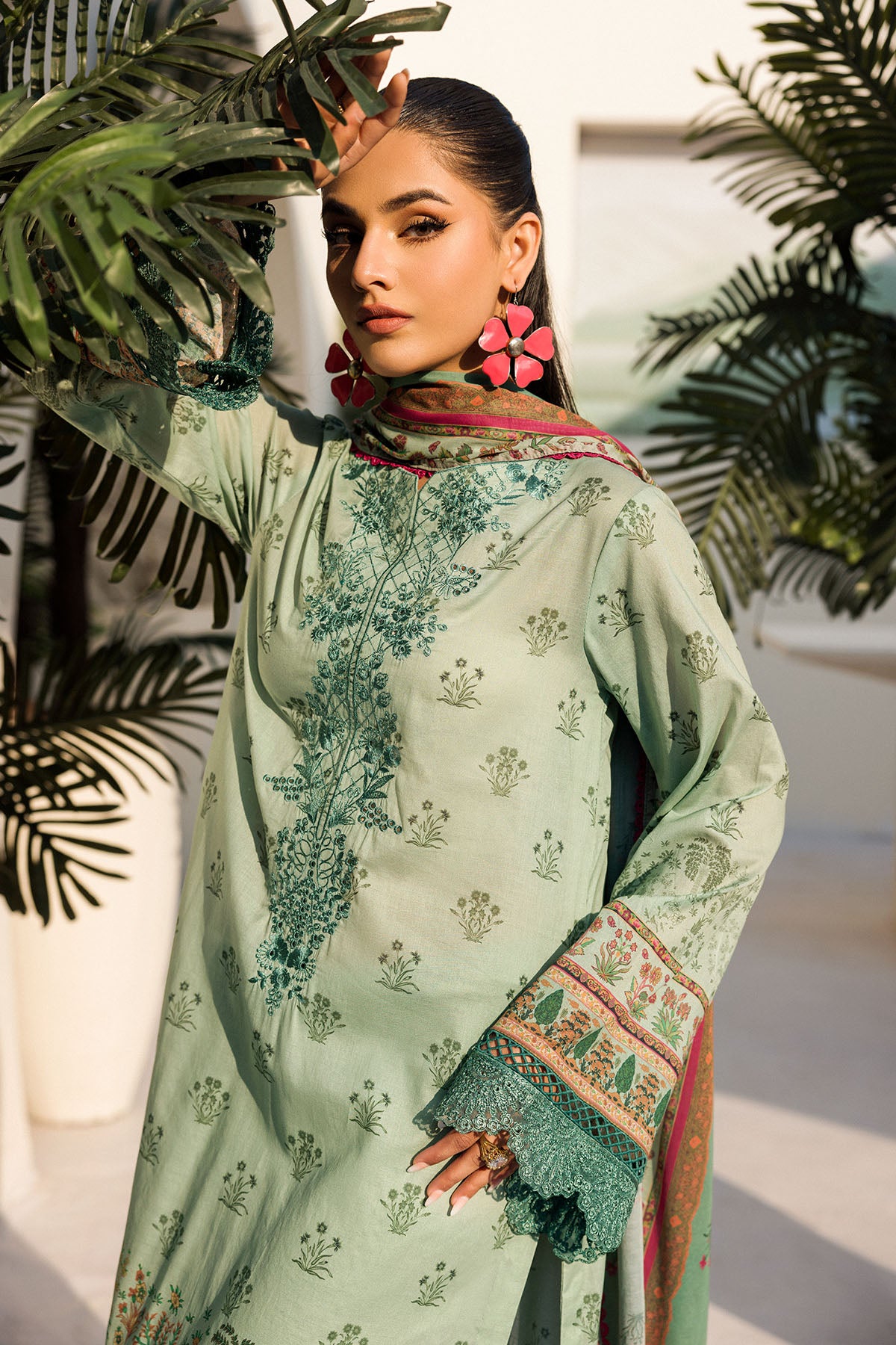 Mint Green Schiffli Embroidered Lawn 3-Piece Suit - Image 5