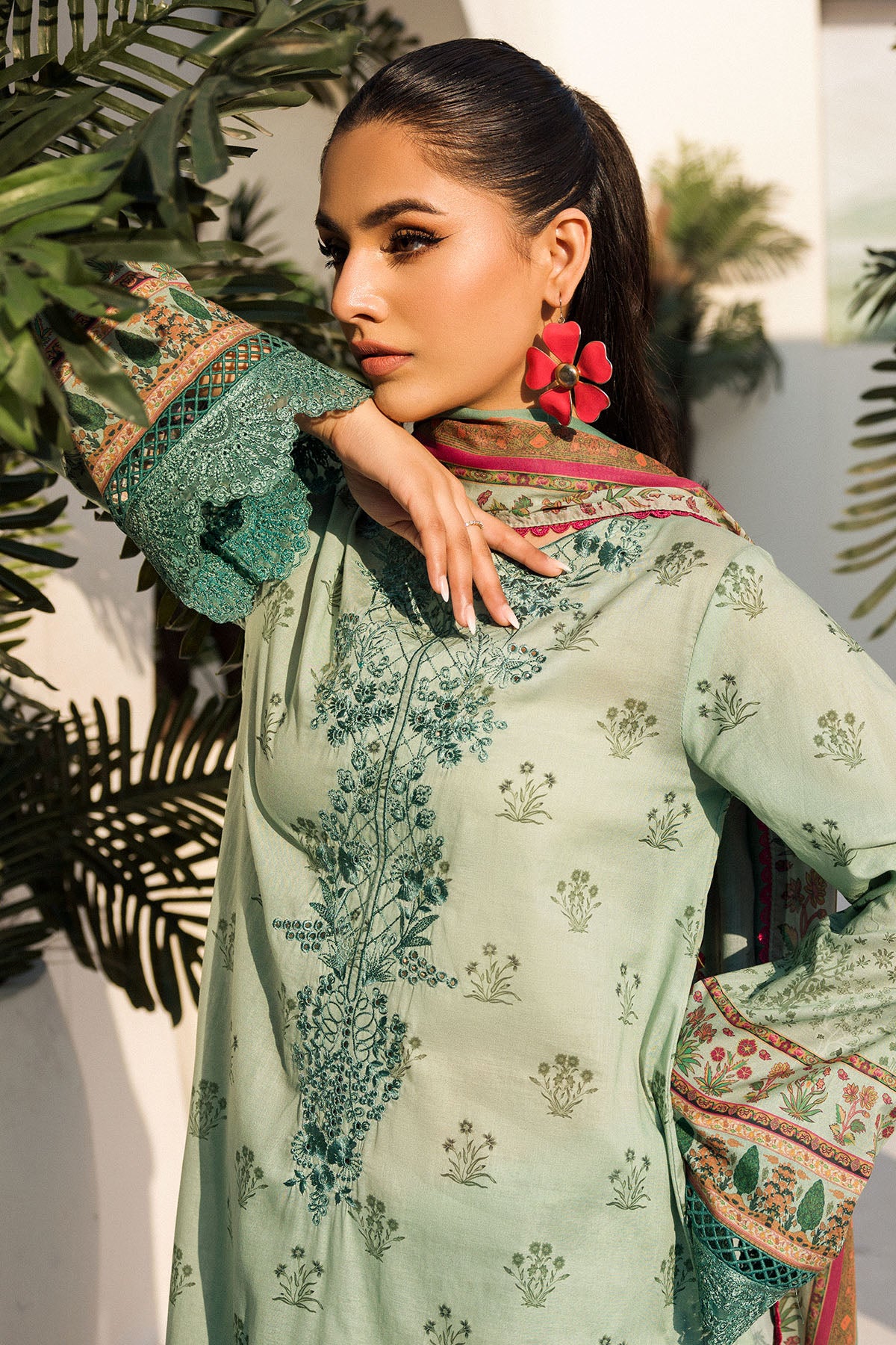 Mint Green Schiffli Embroidered Lawn 3-Piece Suit - Image 6