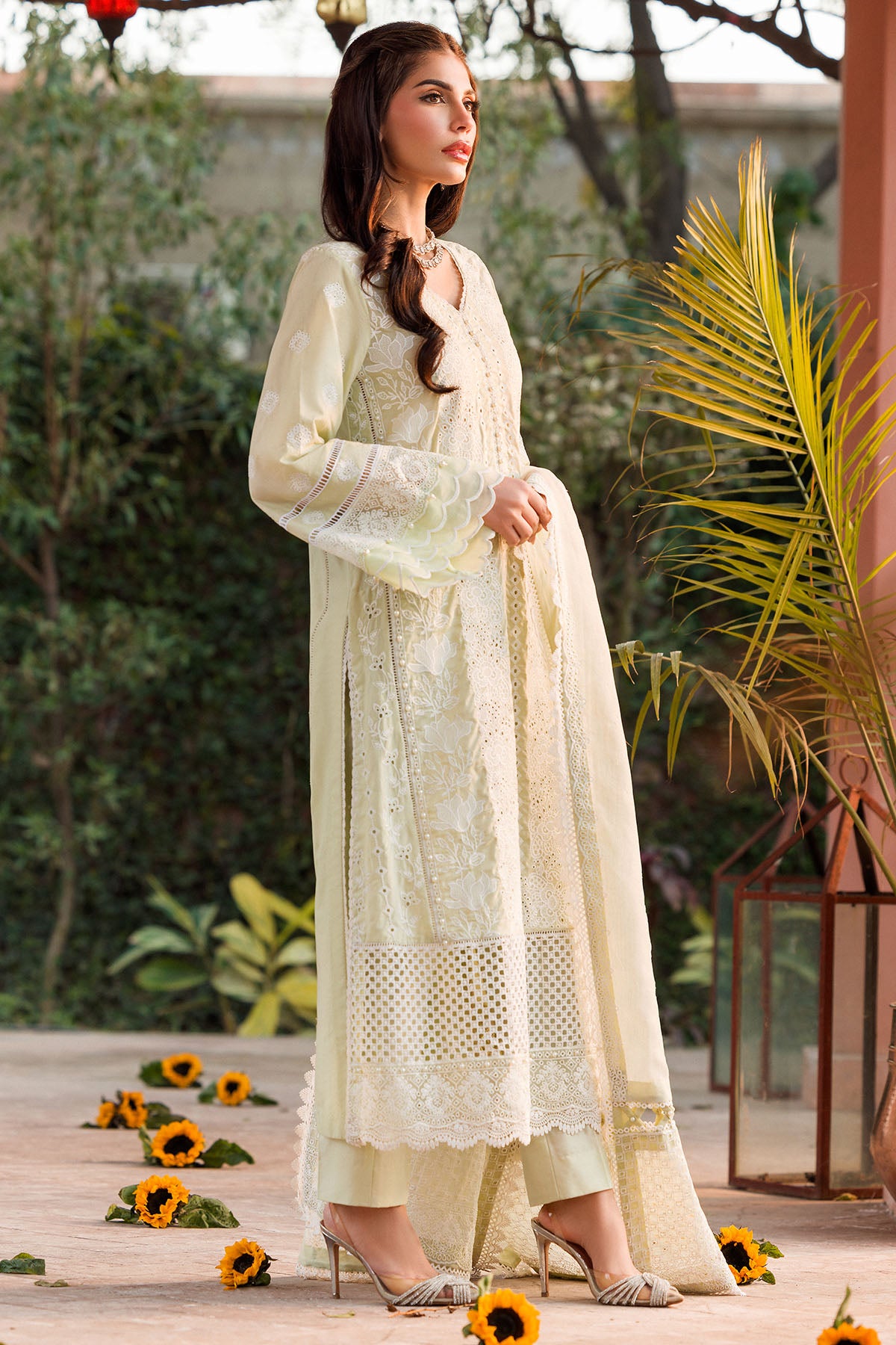 Pakistani Pistachio Schiffli Embroidered Lawn 3-Piece Suit - Image 2
