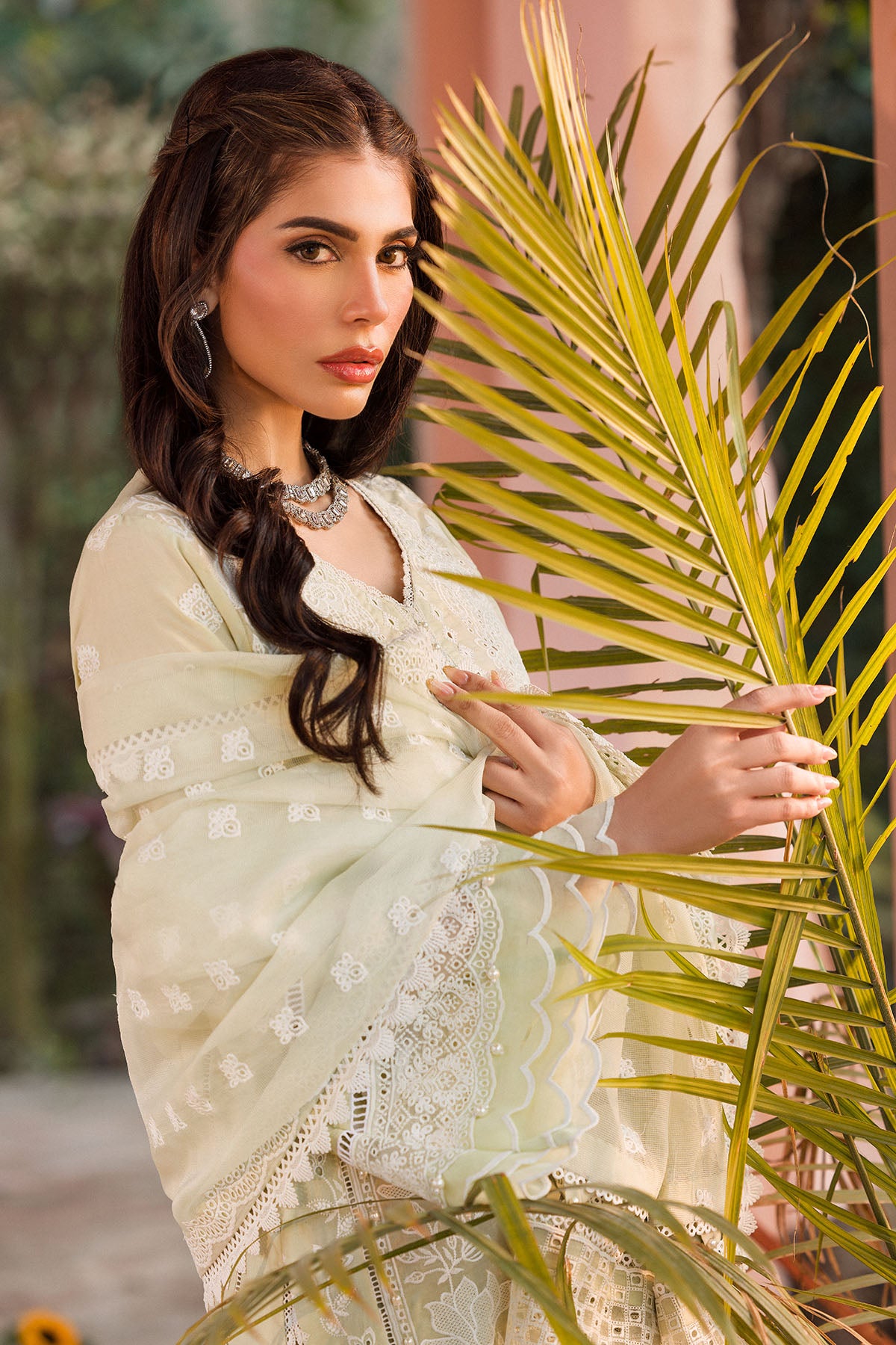 Pakistani Pistachio Schiffli Embroidered Lawn 3-Piece Suit - Image 3