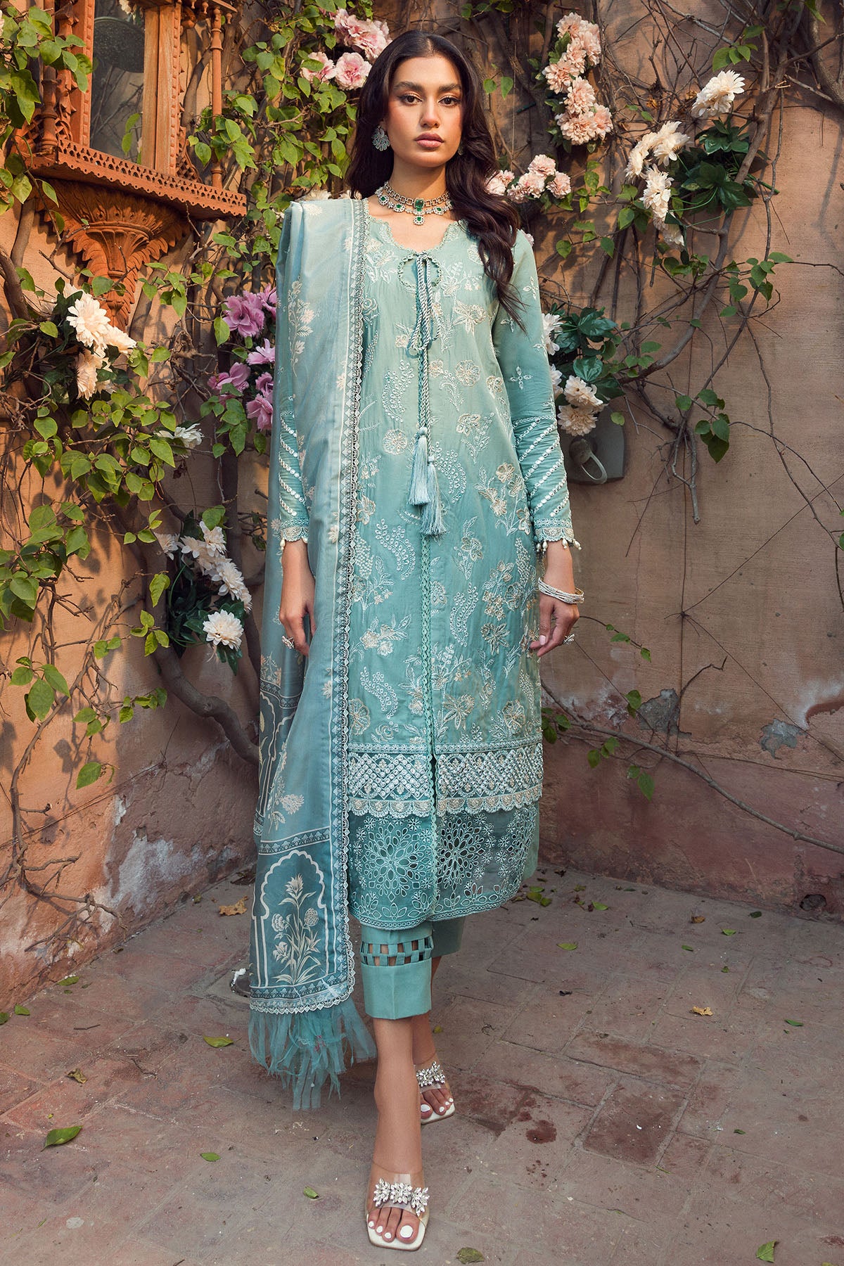 Seafoam Schiffli Embroidered Lawn Suit (3-Piece) - Image 1
