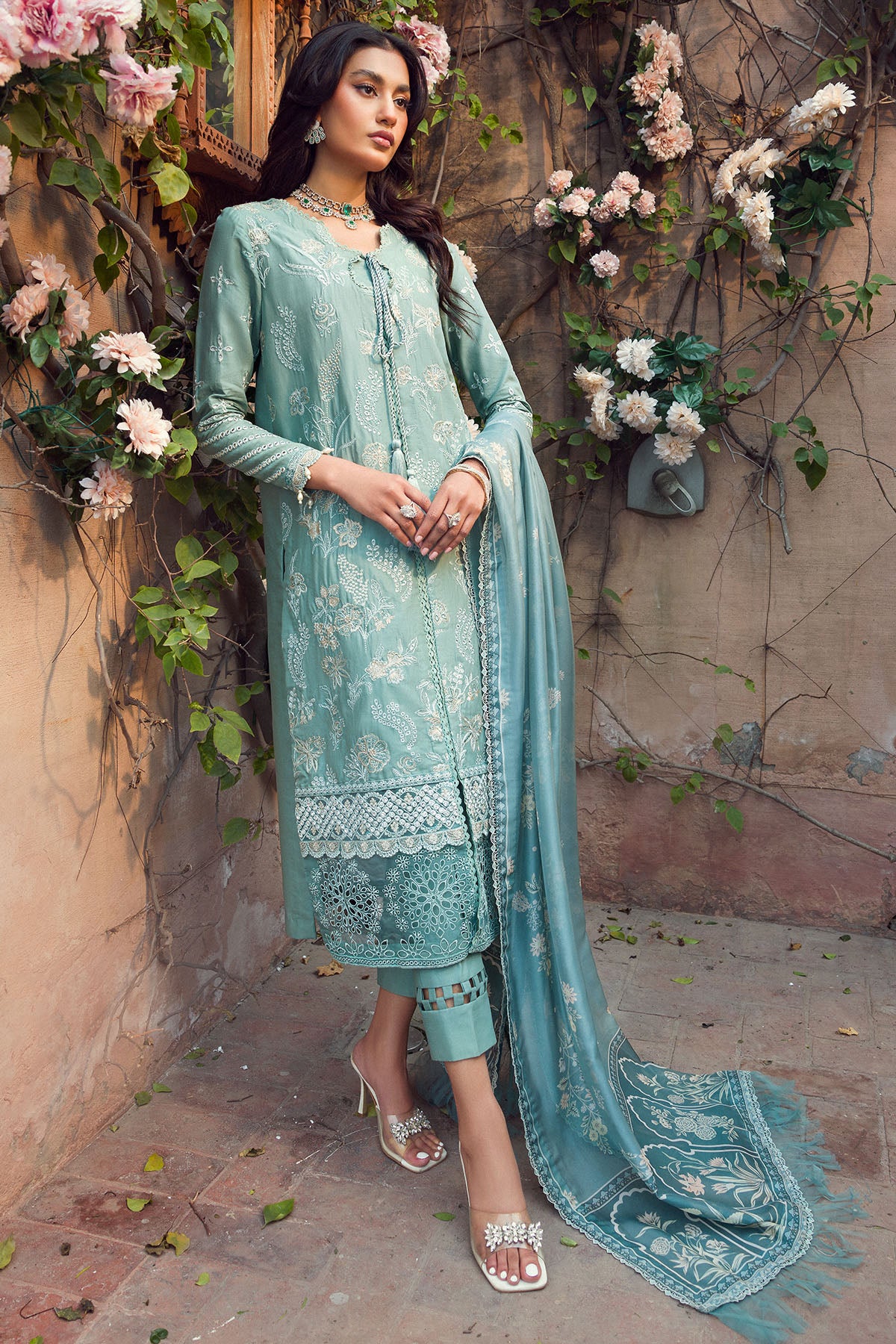 Seafoam Schiffli Embroidered Lawn Suit (3-Piece) - Image 2