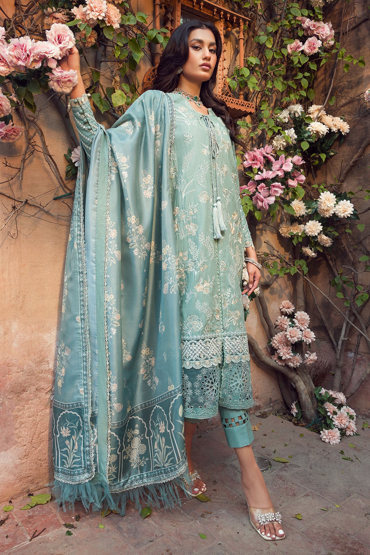 Seafoam Schiffli Embroidered Lawn Suit (3-Piece) - Image 5