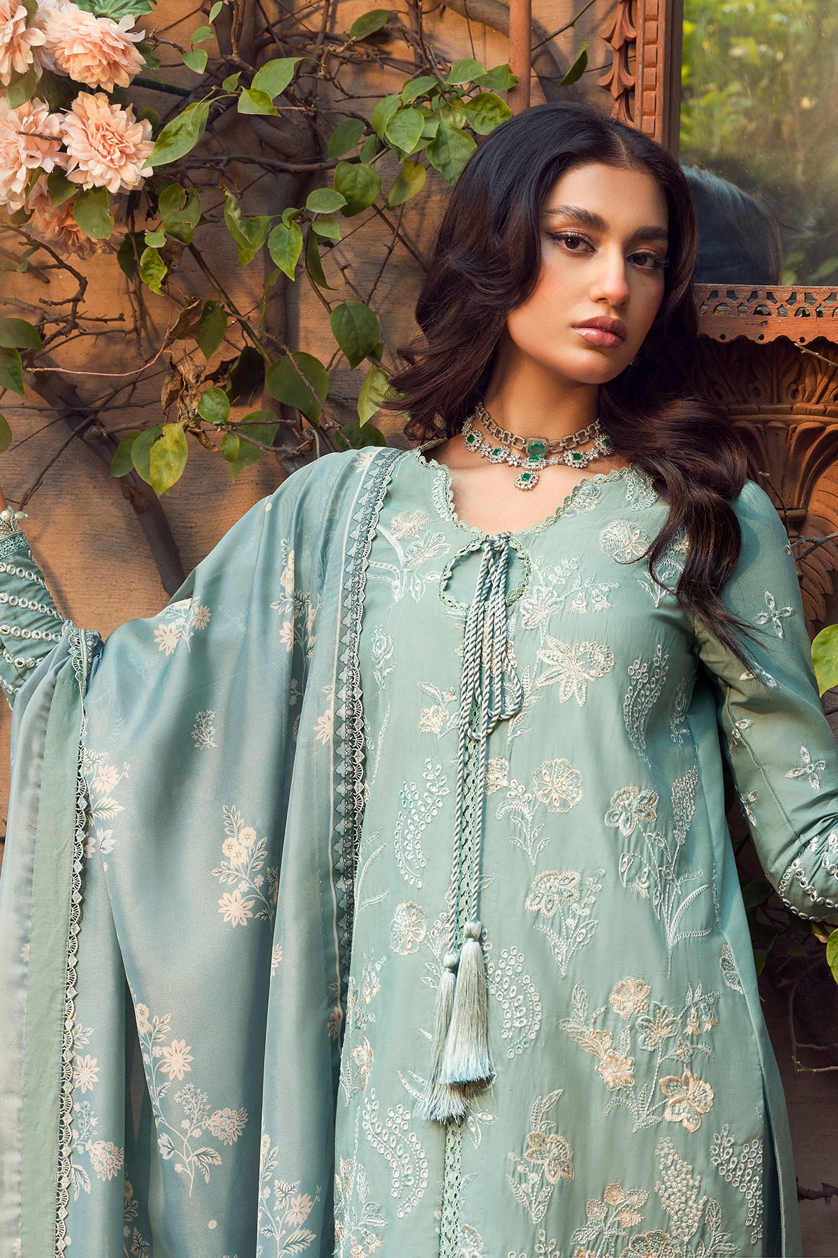Seafoam Schiffli Embroidered Lawn Suit (3-Piece) - Image 6