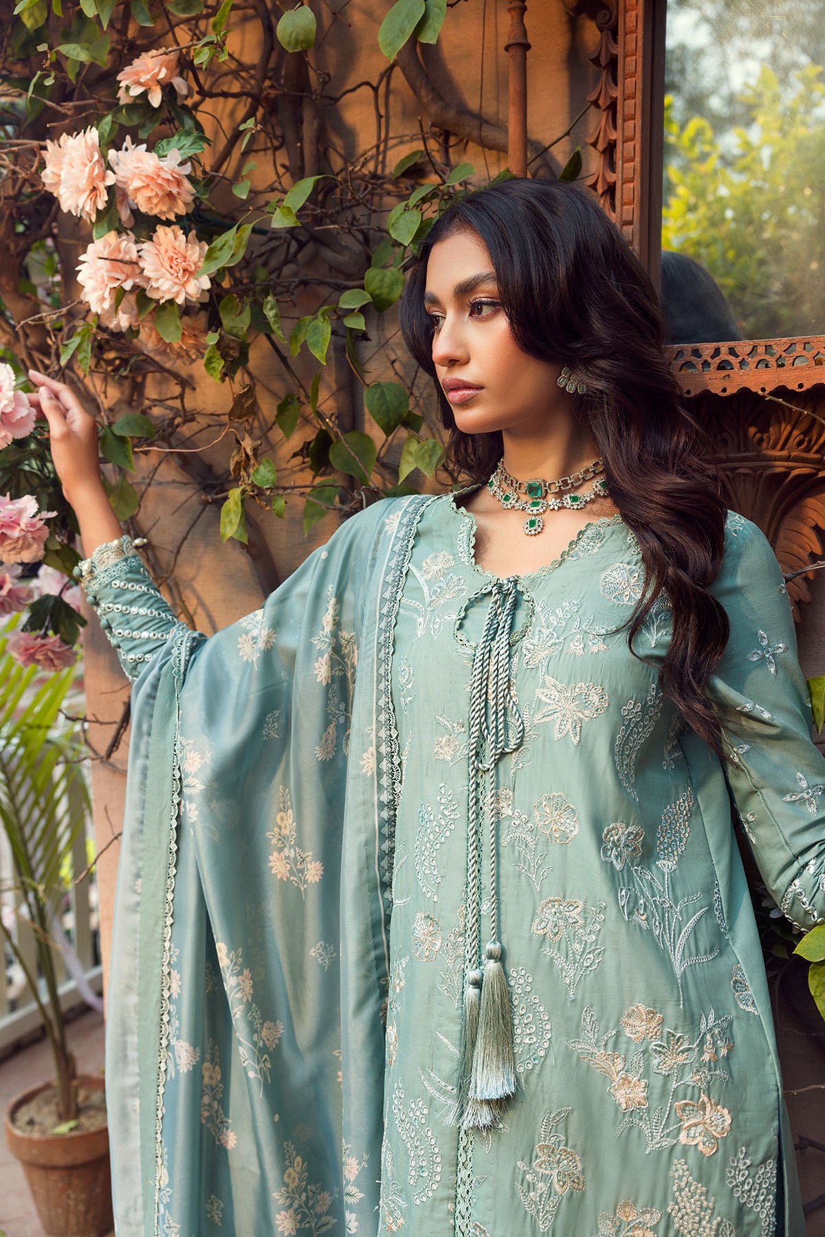 Seafoam Schiffli Embroidered Lawn Suit (3-Piece) - Image 7