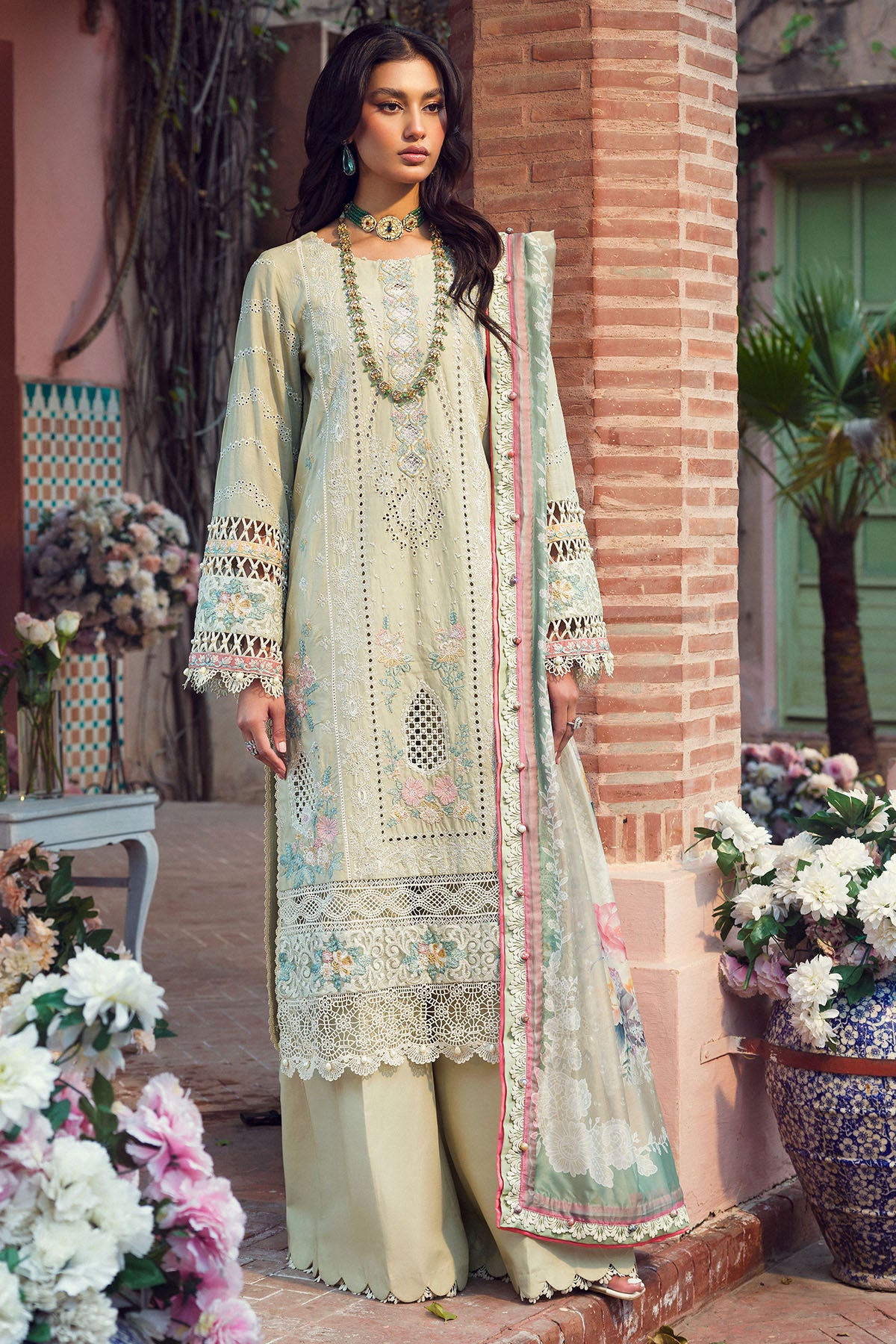 Pistachio Schiffli Embroidered Lawn 3-Piece Suit - Image 1