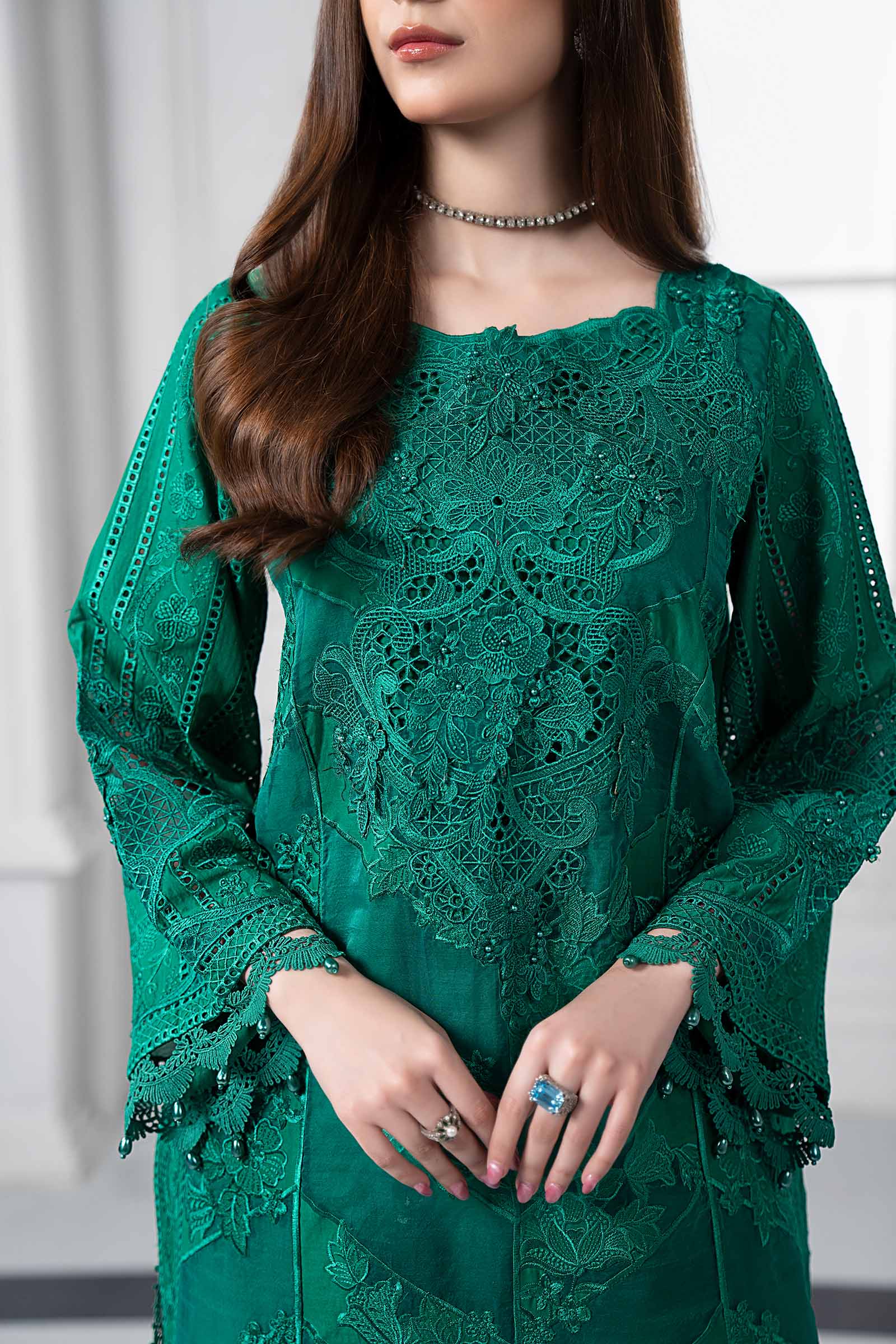 Emerald Green Embroidered Lawn 3-Piece Suit - Image 6