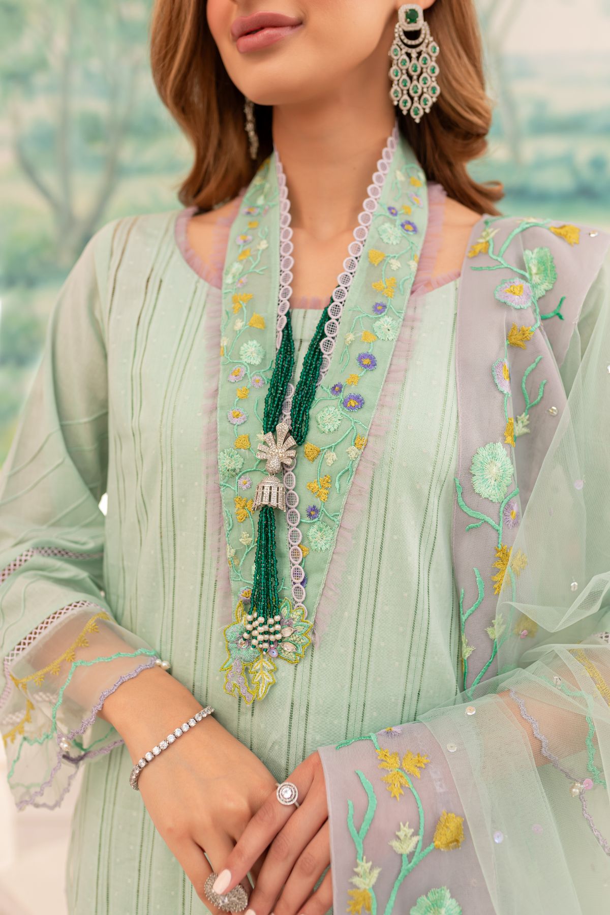Pakistani Mint Embroidered Lawn Broshia Tarkashi Salwar Kameez (3-Piece) - Image 7