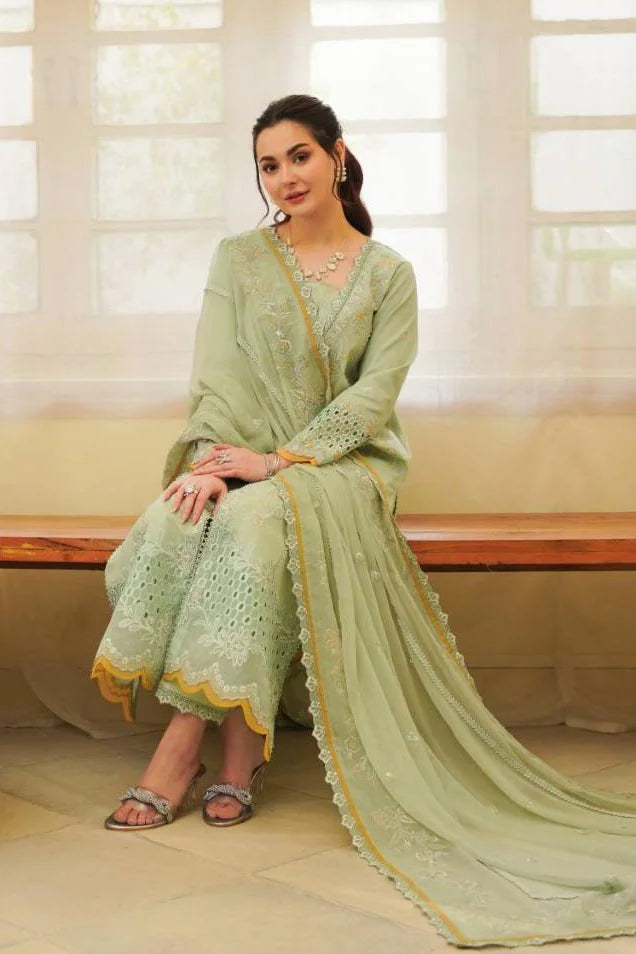 Mint Green Embroidered Lawn & Chiffon Salwar Kameez (3-Piece) - Image 4