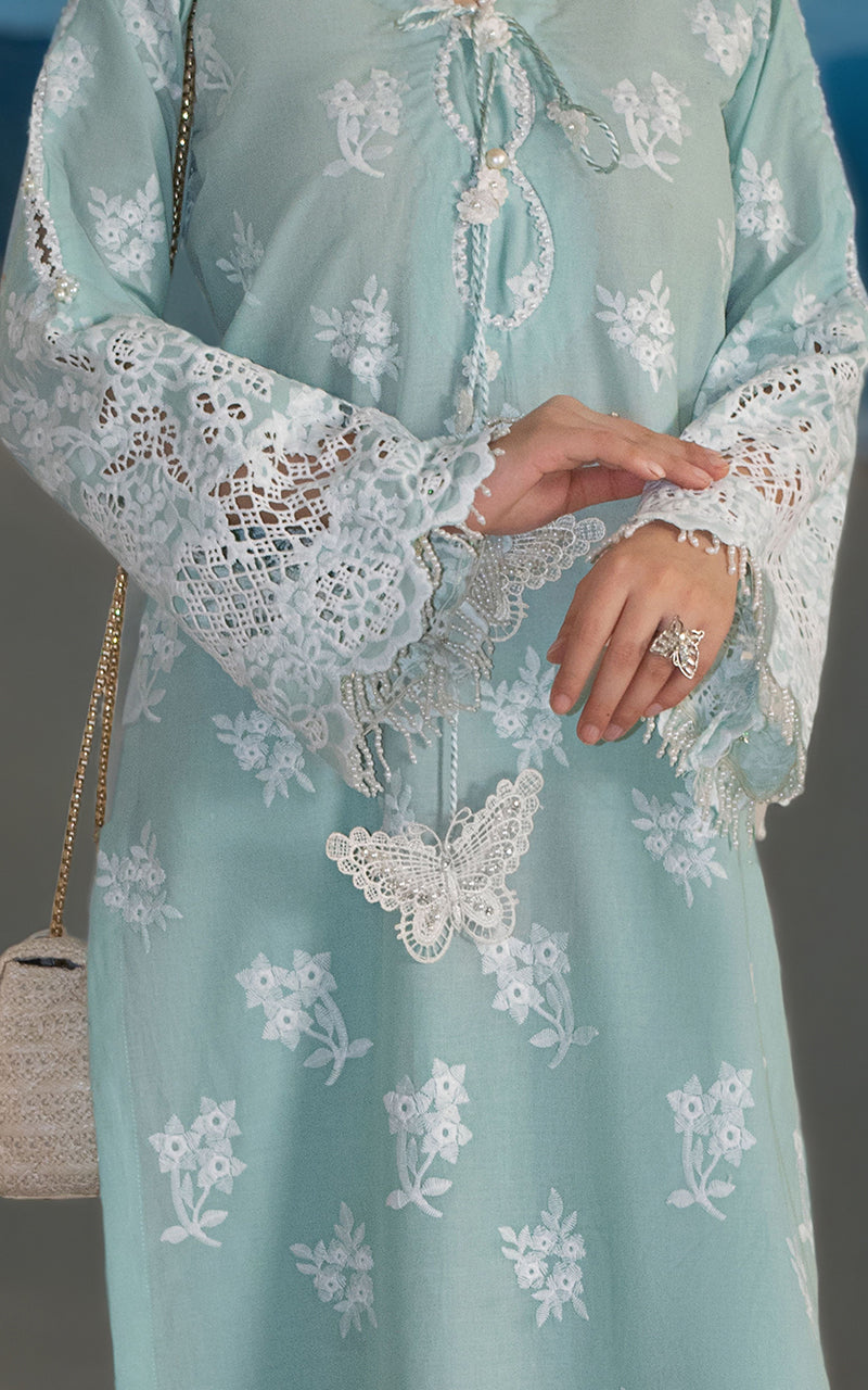 Pakistani Seafoam Green Embroidered Lawn 2-Piece Suit - Image 2