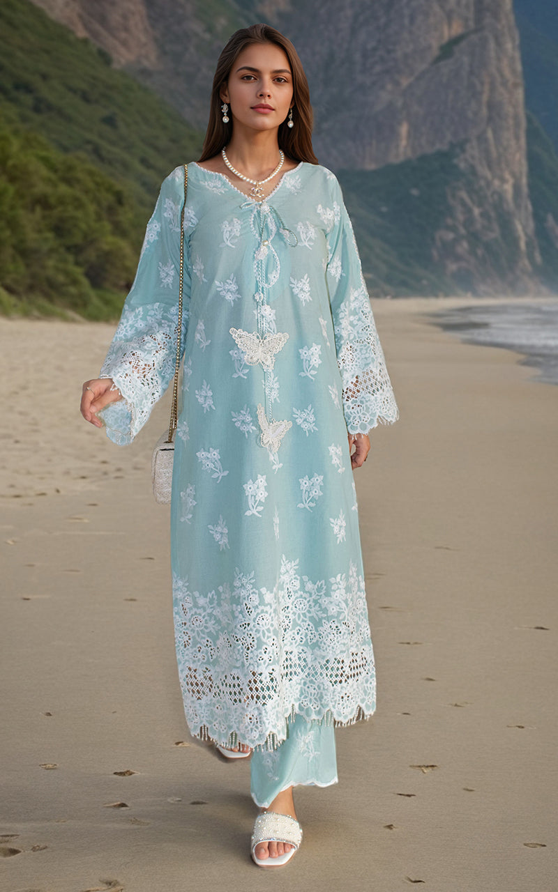 Pakistani Seafoam Green Embroidered Lawn 2-Piece Suit - Image 3