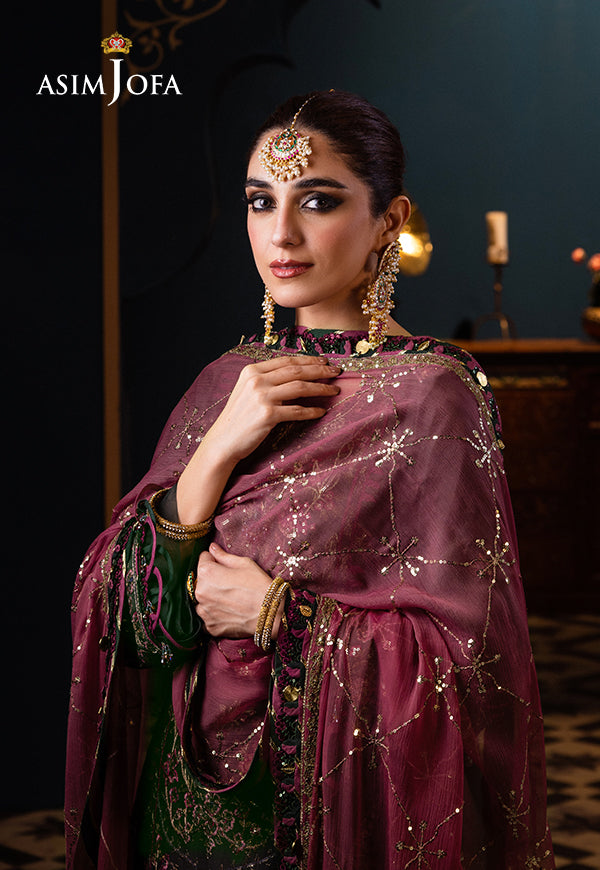 Pakistani Forest Green Embroidered Lawn & Chiffon Suit (3-Piece) - Image 1