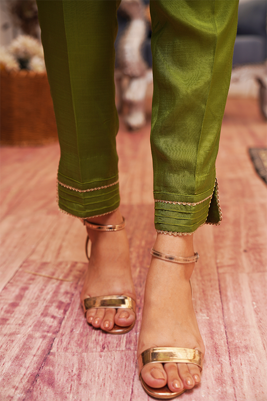 Lime Green Embroidered Maysuri Salwar Kameez (3-Piece) - Image 1