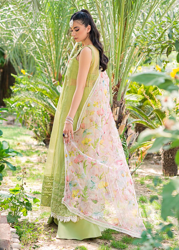 Pakistani Apple Green Embroidered Net Organza Salwar Kameez (3-Piece) - Image 3