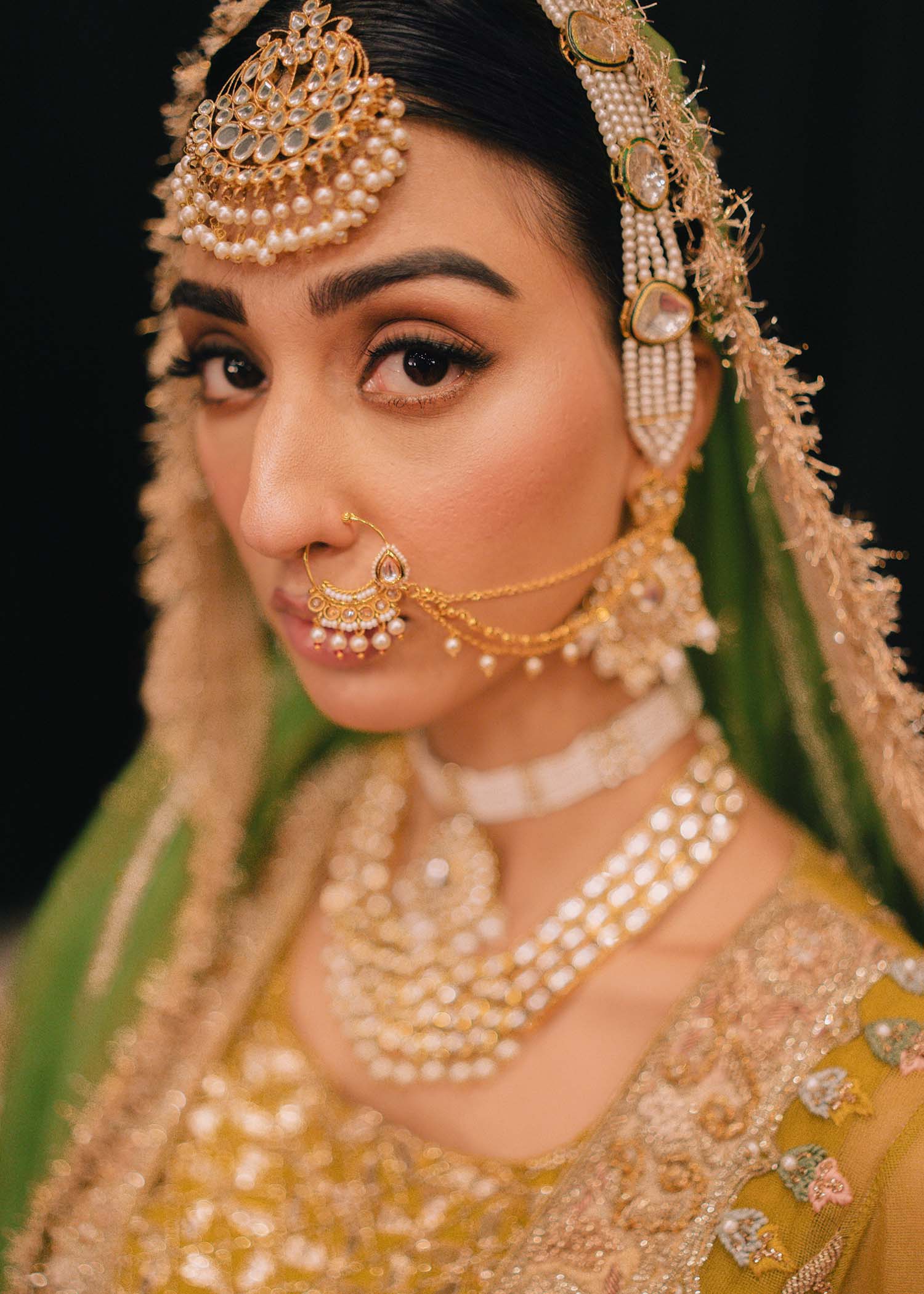 Pakistani Lime Green Embroidered Net Bridal Shirt (3-Piece) - Image 4