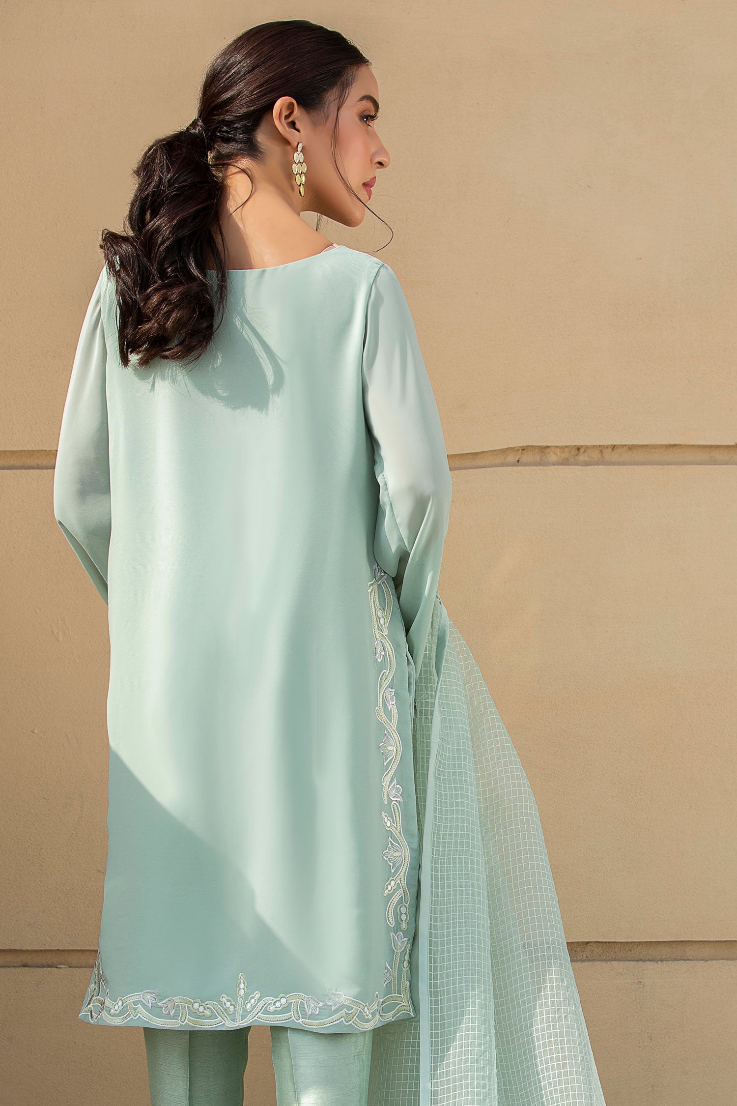Pakistani Pastel Green Embroidered Straight Shirt (3-Piece) - Image 7