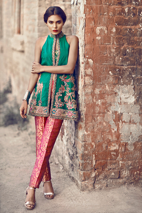 Emerald Embroidered Net Organza Jacket (2-Piece) - Image 1