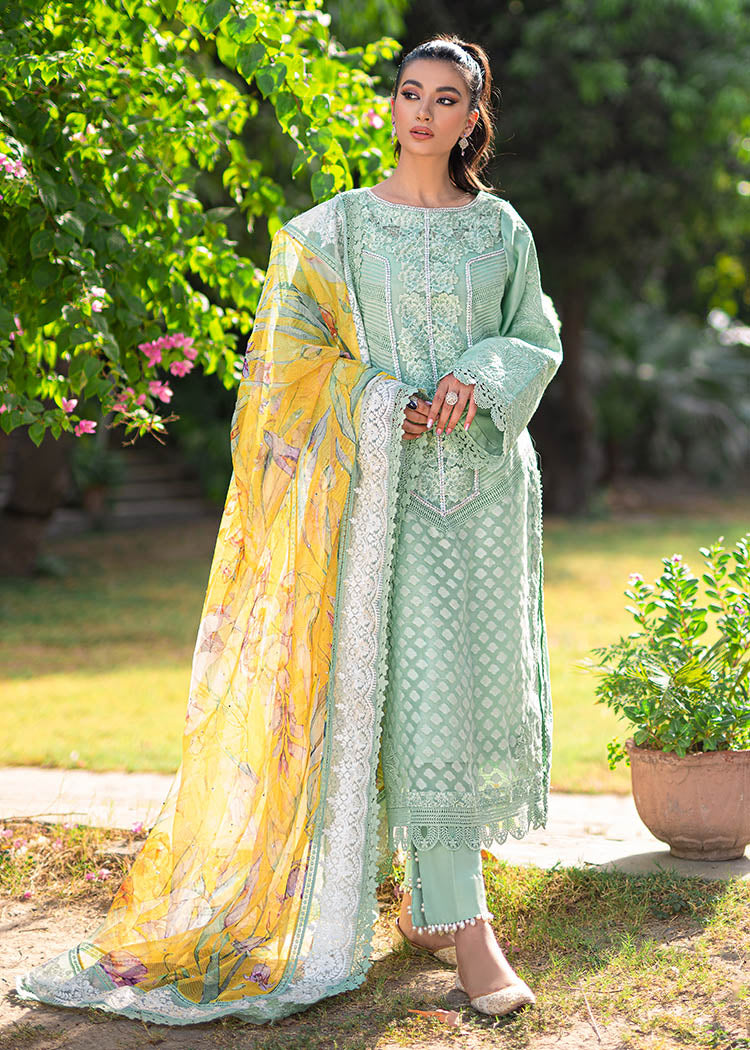 Pakistani Mint Green Embroidered Organza & Cotton Net Salwar Kameez (3-Piece) - Image 2