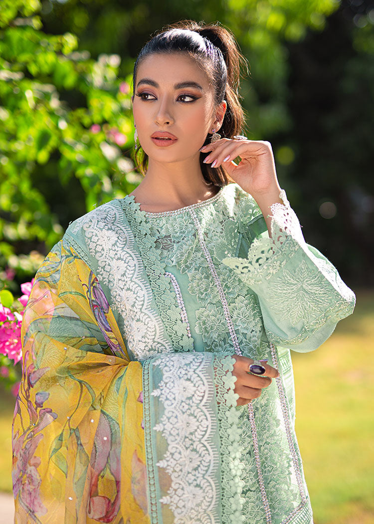 Pakistani Mint Green Embroidered Organza & Cotton Net Salwar Kameez (3-Piece) - Image 4