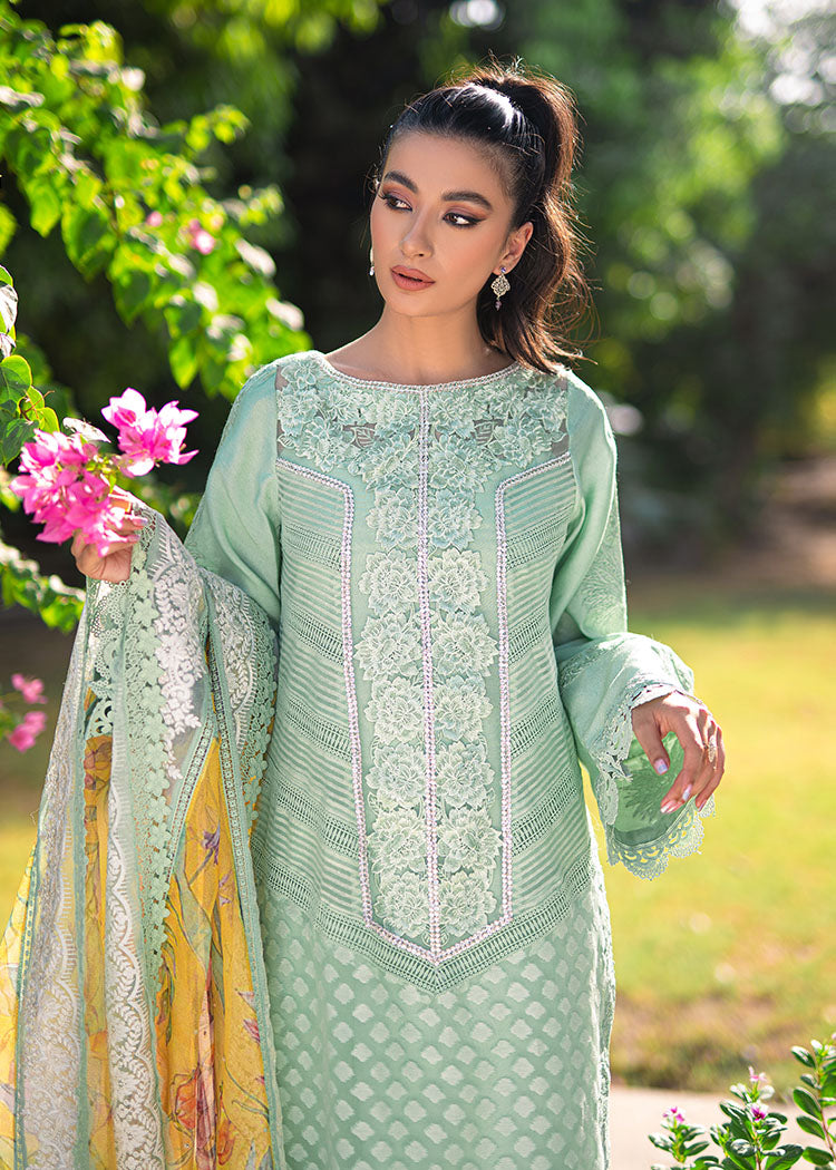 Pakistani Mint Green Embroidered Organza & Cotton Net Salwar Kameez (3-Piece) - Image 5