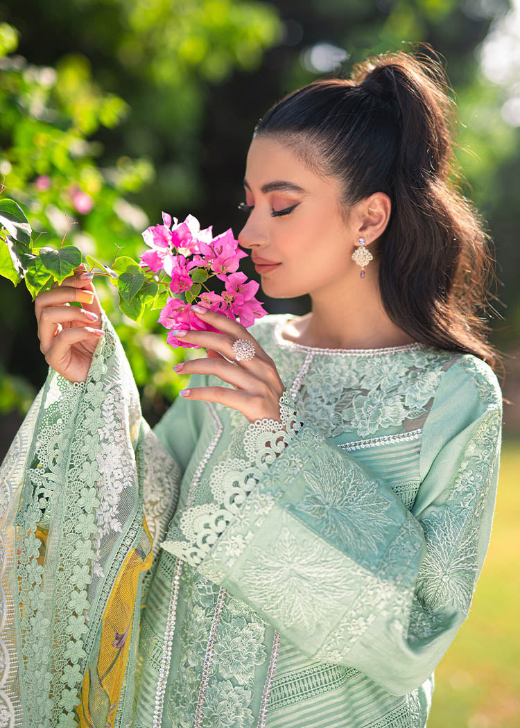 Pakistani Mint Green Embroidered Organza & Cotton Net Salwar Kameez (3-Piece) - Image 7