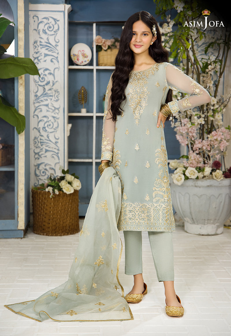 Pakistani Light Sage Green Embroidered Organza 3-Piece Suit - Image 2