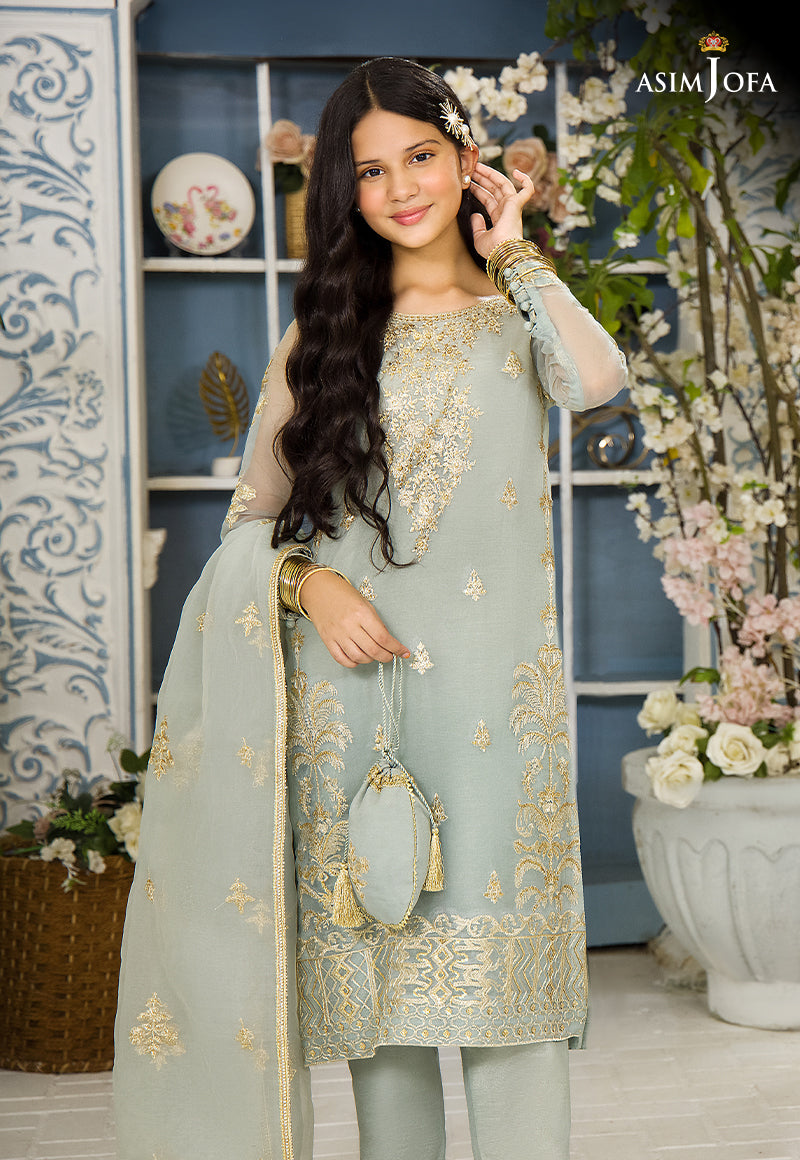 Pakistani Light Sage Green Embroidered Organza 3-Piece Suit - Image 7