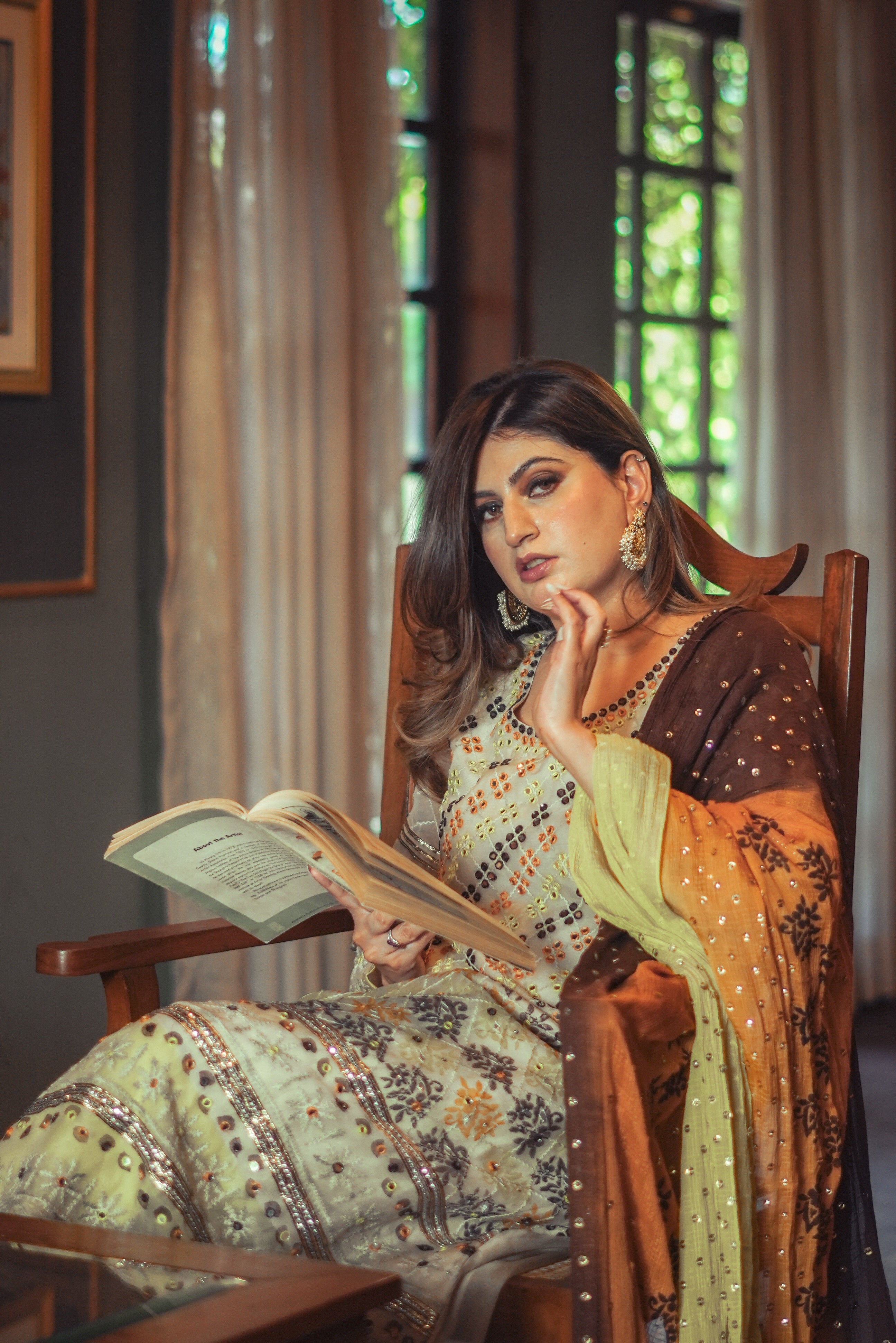 Olive Embroidered Organza Salwar Kameez (3-Piece) - Image 2