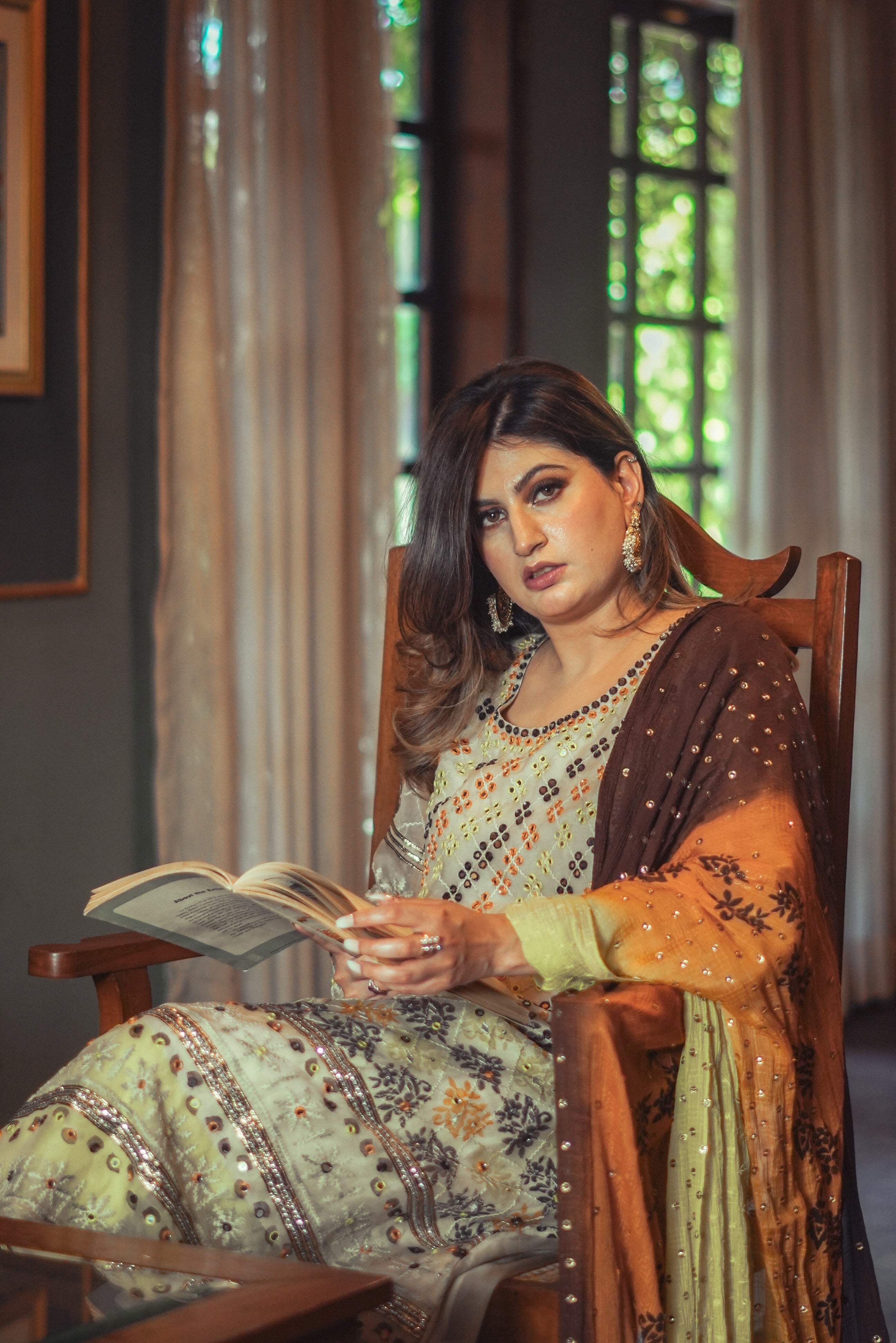 Olive Embroidered Organza Salwar Kameez (3-Piece) - Image 4