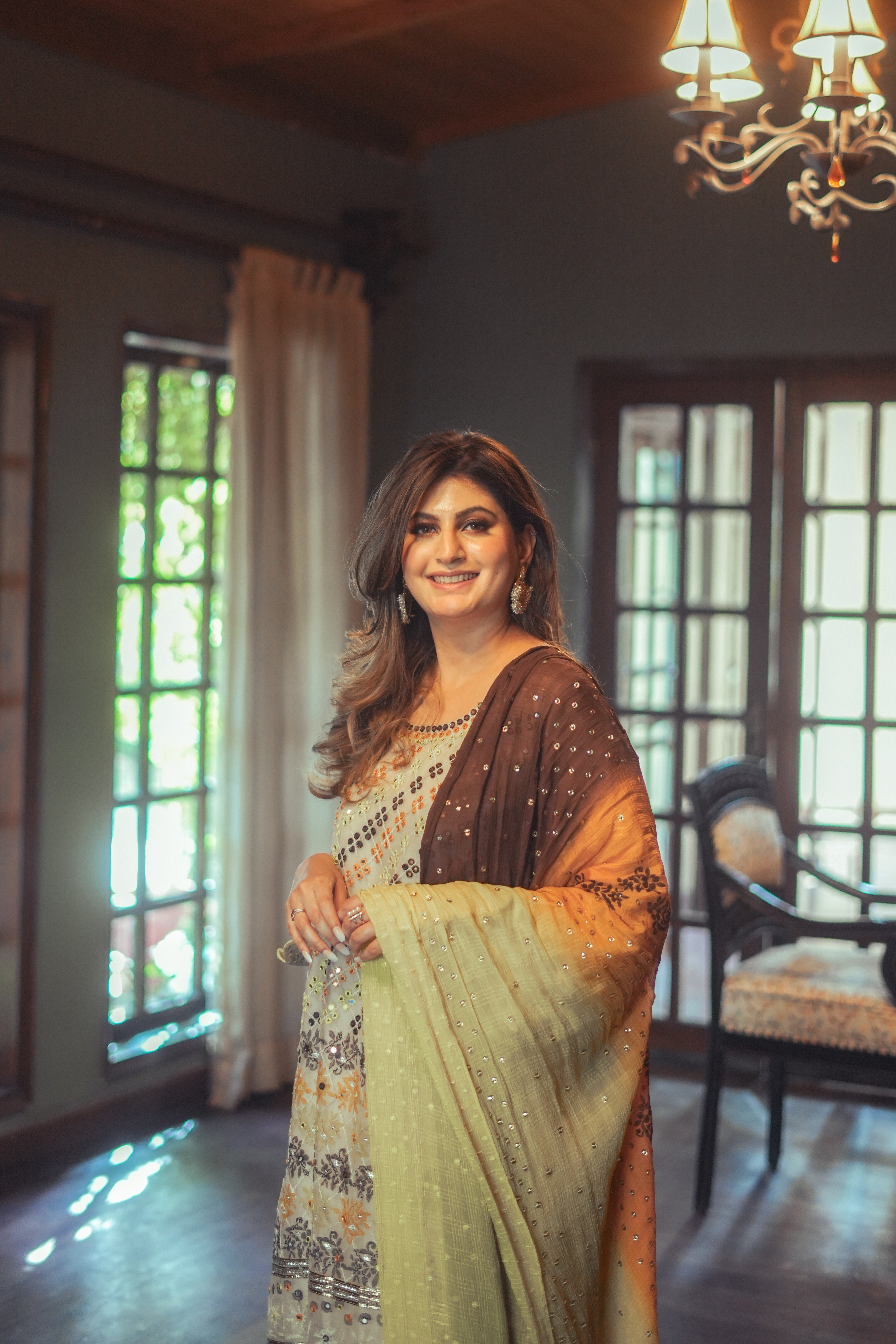 Olive Embroidered Organza Salwar Kameez (3-Piece) - Image 5