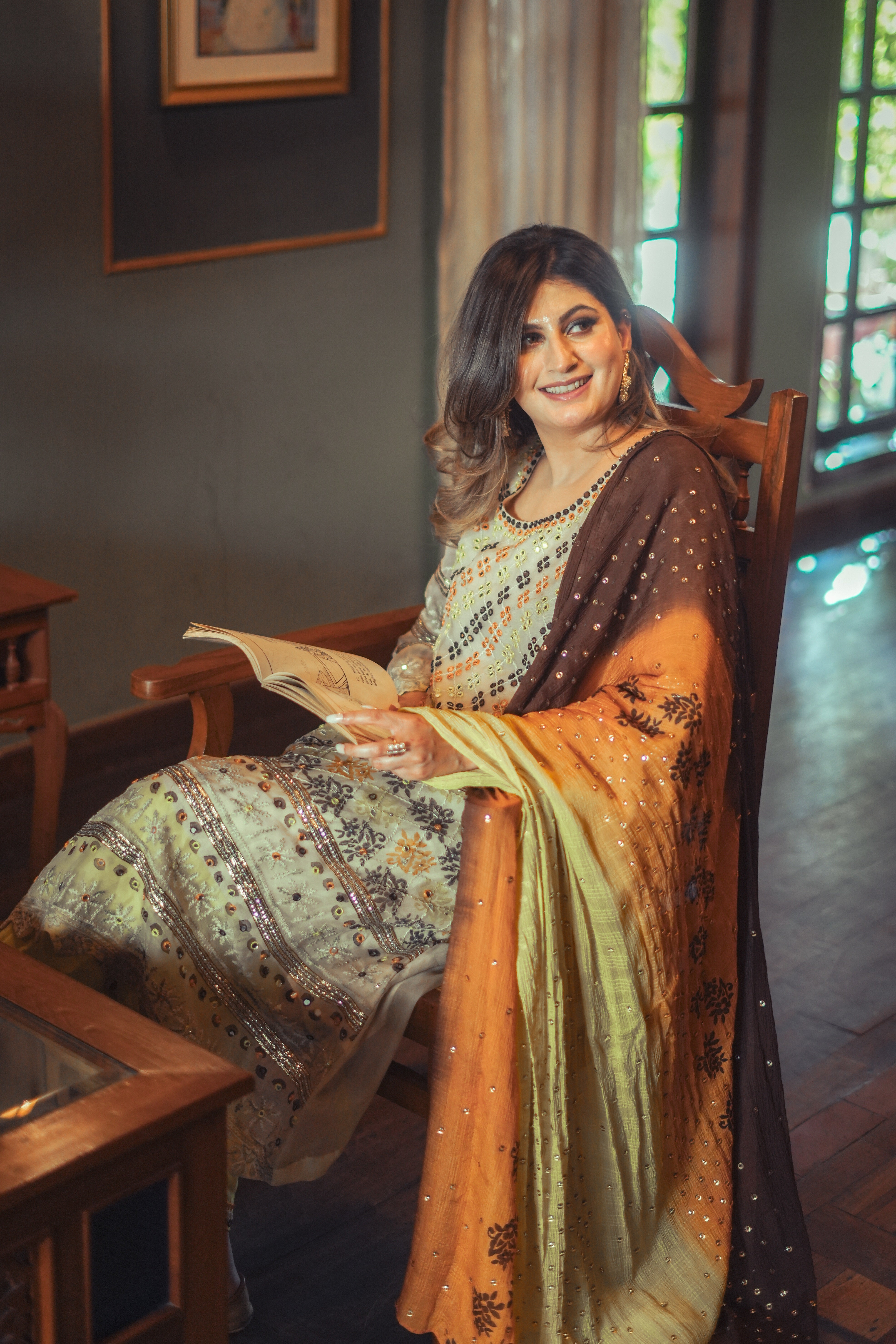 Olive Embroidered Organza Salwar Kameez (3-Piece) - Image 8