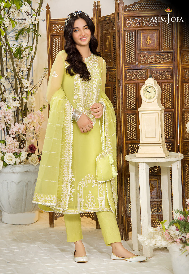 Pakistani Peppy Lime Resham Embroidered Organza Salwar Kameez (3-Piece) - Image 5