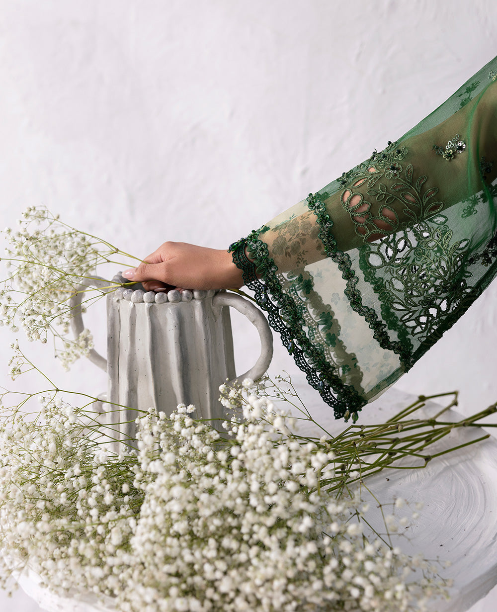 Pakistani Holly Green Embroidered Organza Salwar Kameez (3-Piece) - Image 7