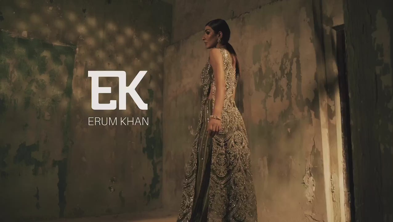 Pakistani Mehndi Green Embellished Organza Silk-Blend Salwar Kameez (2-Piece) - Image 11