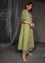Lime Green Swarovski Embroidered Organza & Raw Silk Salwar Kameez (2-Piece) - Image 5