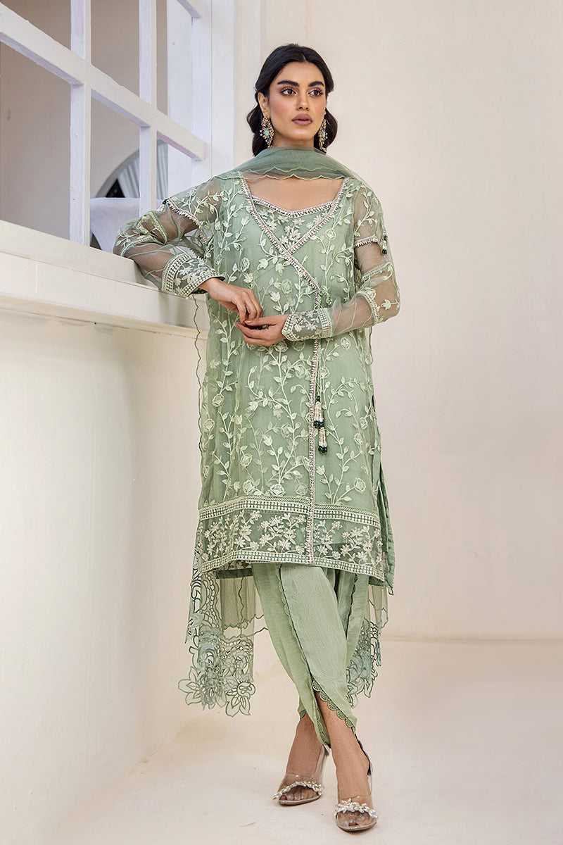 Mint Green Embroidered Organza Salwar Kameez (3-Piece) - Image 1