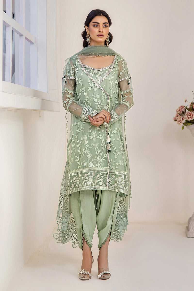 Mint Green Embroidered Organza Salwar Kameez (3-Piece) - Image 2