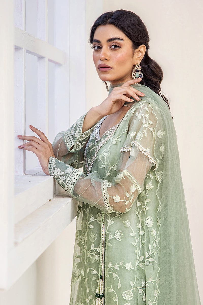 Mint Green Embroidered Organza Salwar Kameez (3-Piece) - Image 3