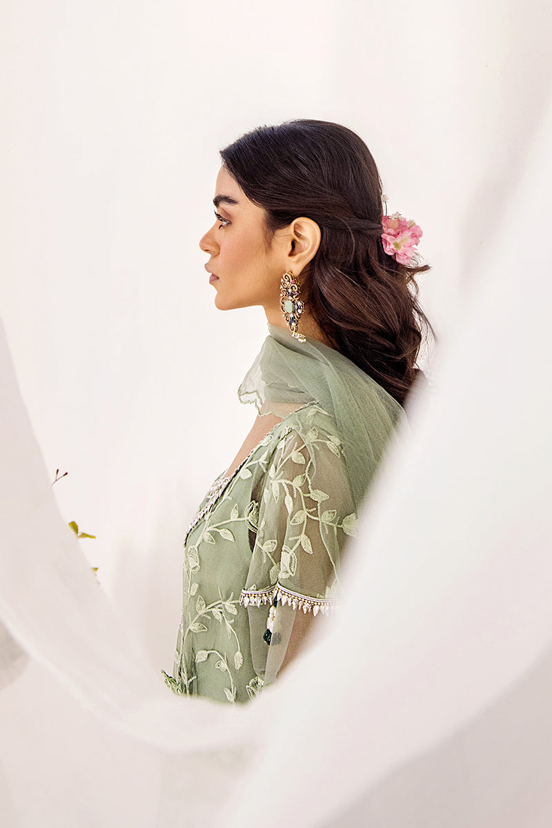 Mint Green Embroidered Organza Salwar Kameez (3-Piece) - Image 4