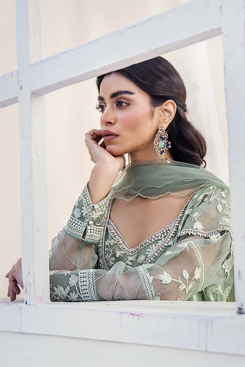 Mint Green Embroidered Organza Salwar Kameez (3-Piece) - Image 5