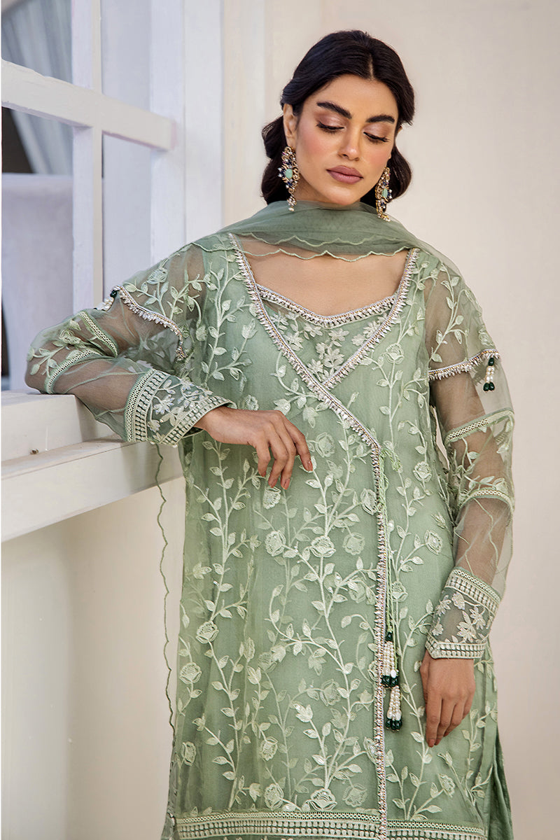 Mint Green Embroidered Organza Salwar Kameez (3-Piece) - Image 7